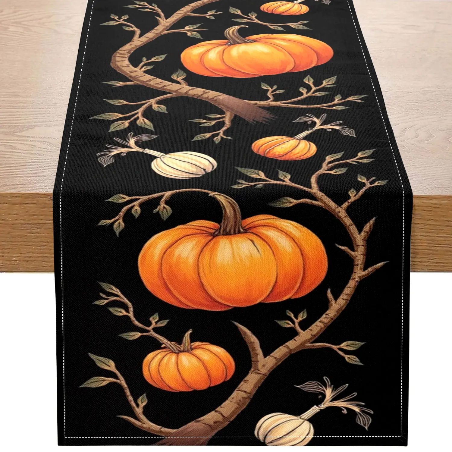 

1 Piece of Autumn-Themed Table Runner with Pumpkins, Vines, and Branches, Suitable for Fall and Thanksgiving Decorations