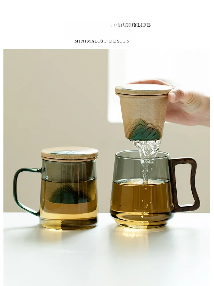 Taza de Té de Vidrio Tlife Cerc con Filtro Separador de Agua y Té, Taza de Infusión Resistente al Calor, Estilo Japonés, para Uso Doméstico, Juego de Té Hecho a Mano