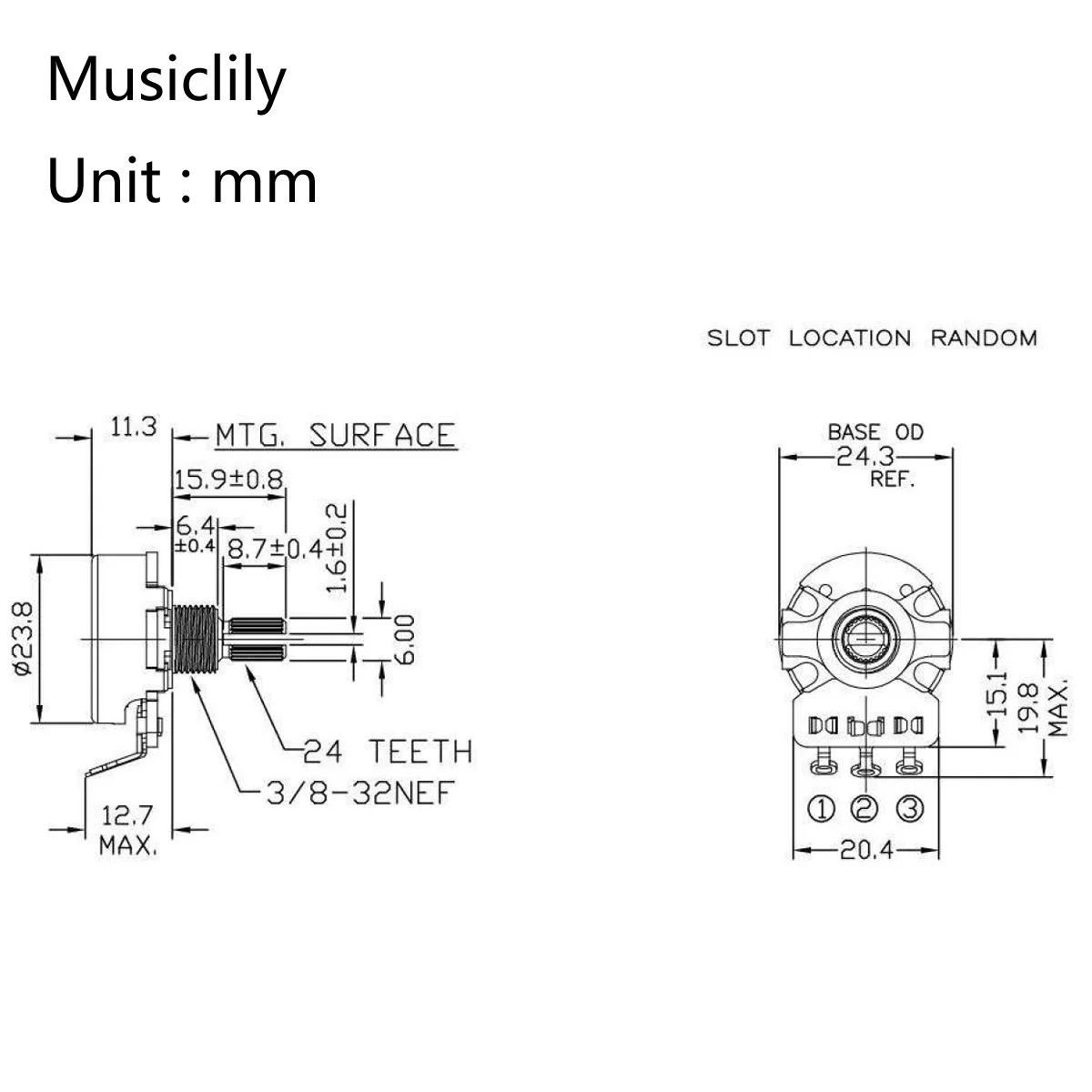 CTS 450 A250K/B250K/A500K/B500K Pot Short/Standard/Long Split Shaft 10% Audio Taper Linear Taper Potentiometer for Guitar Bass