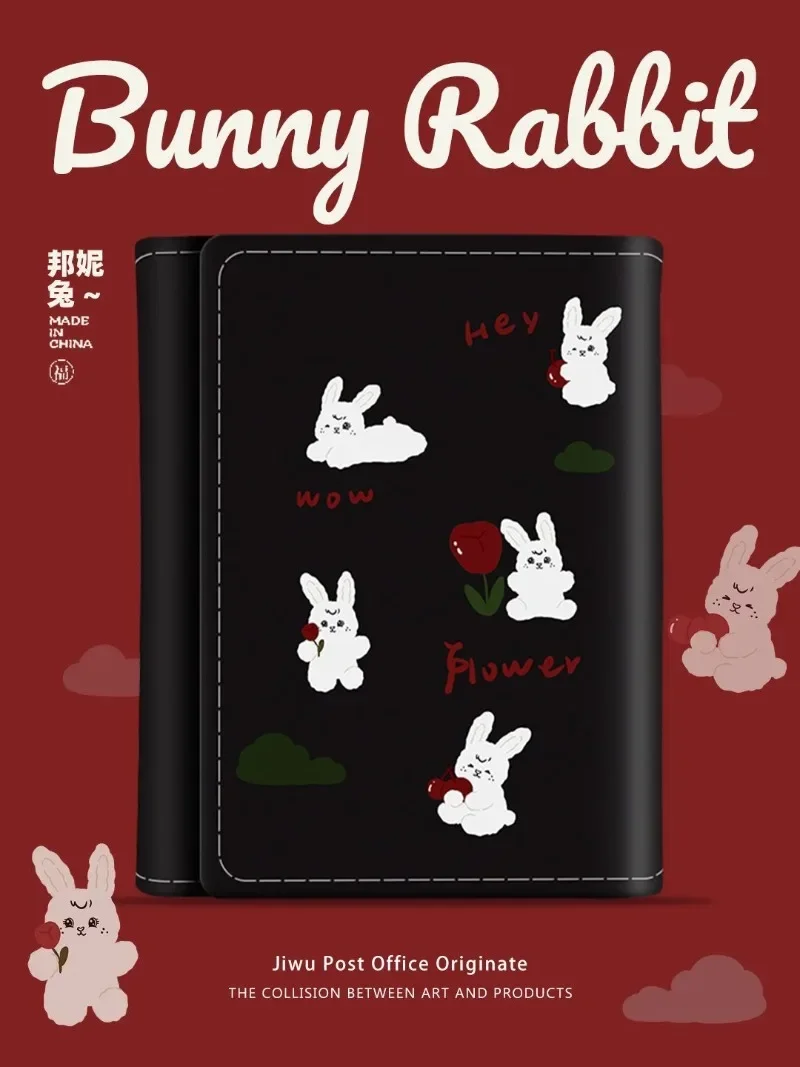 BOMO Card wallet PU Leather Cute Wallets for Women Fashion Kawaii Rabbit Black Casual Short Wallet Lady Coin Purse