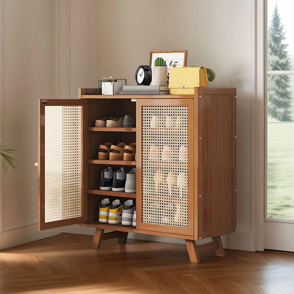 

Пятиуровневый деревянный шкаф для обуви с дверцами, органайзер для обуви для прихожей или гардеробной