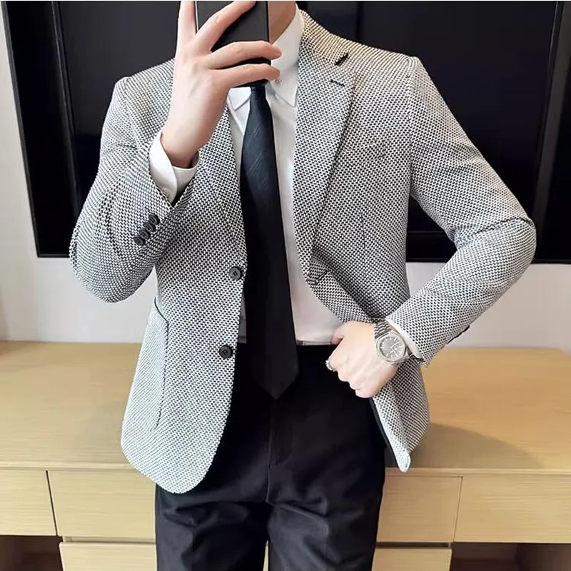 

New Lmitation Linen Woven Slim Fit Suit Jacket Men Fashion Casual Business Blazers Wedding Social Party Dress Coats 4XL-M