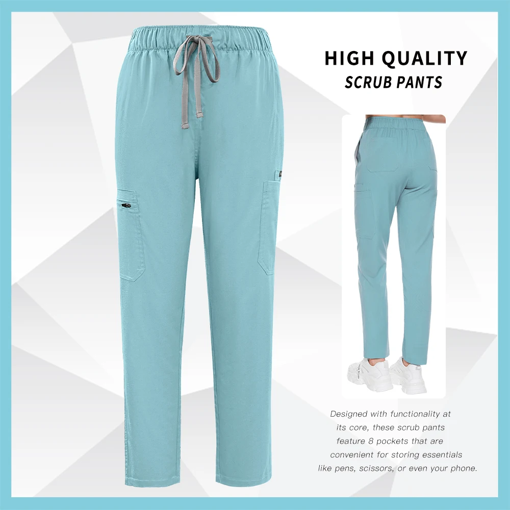 여성용 클리닉 사계절 간호사 작업복 바지 의료용 스크럽 스트레이트 팬츠 핑크 블랙 바지 신축성 있는 허리 밴드 바지