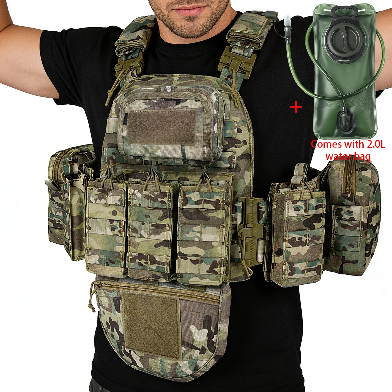 Quick-release vest + 2L foldable water bag, with strong expandability, featuring a drinking tube and a bite valve