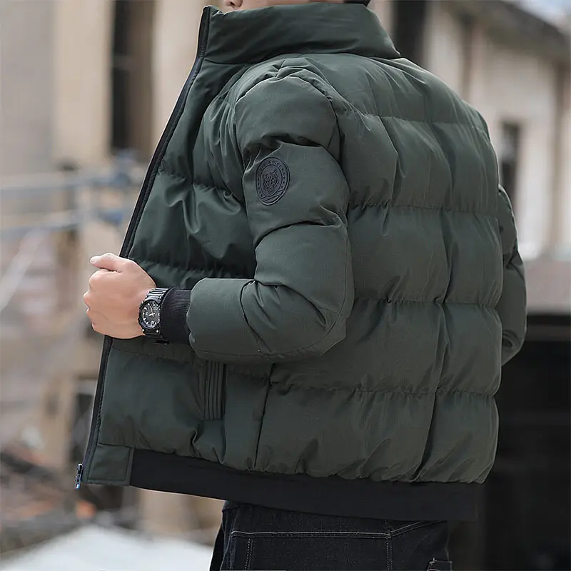 Men Cotton-Padded Jacket 2025 Winter Trend Tiger Head Logo Short Padded Men Jacket Thick Casual Padded Jacket Male Parkas M-5Xl