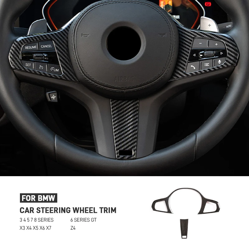

For BMW 3 4 5 7 8 Series X3 X4 X5 X6 X7 G30 G20 F40 G21 G28 G11 G12 Z4 G32 Carbon Fiber Steering Wheel Button Trim Frame Sticker