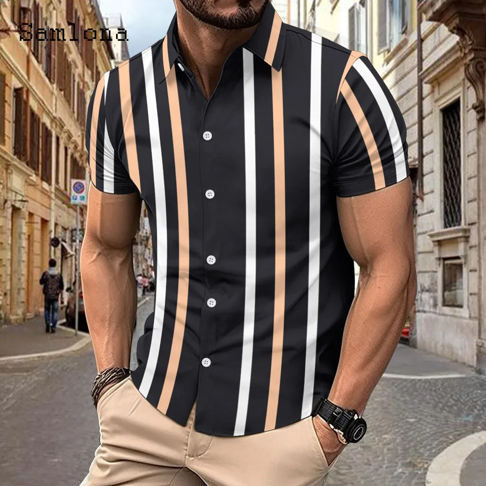 

2024 England Elegant Fashion Shirts Lepal Collar Basic Shirt blusas Men Casual Retro Striped Blouse Plus Size Mens Camisa Tops