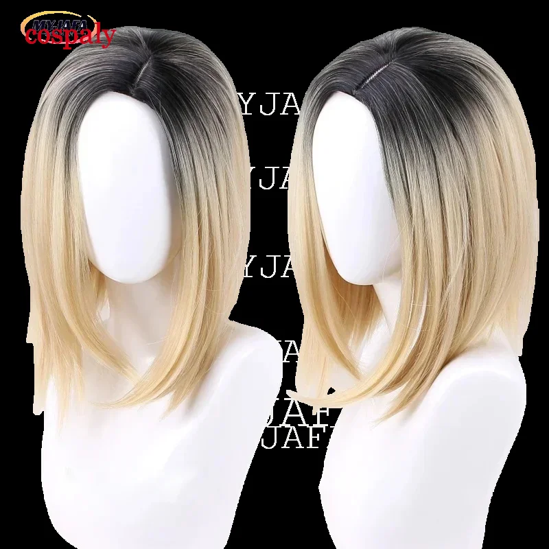 Halloween Bride Of Chucky Women Tiffany Blonde Omber Black Hair Middle Parting Wigs Jennifer Tilly Cosplay Wig   WigCap