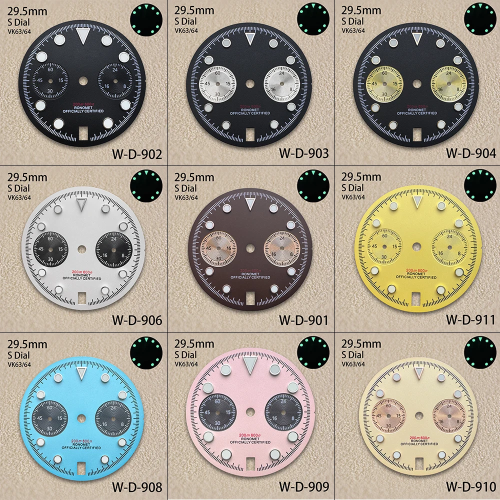 29.5mm DTN Panda S Dial For VK63/VK64 Quartz Movement Green Luminous High-Quality Watch Modification Accessories