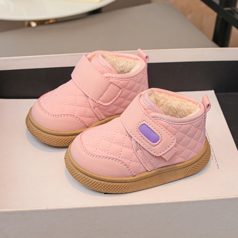 1-12 سنة الأطفال أحذية الثلوج الكاكي مبطن سميكة الفتيان الفتيات أحذية مشي الوردي لينة عدم الانزلاق الاطفال أحذية قطنية قصيرة #3