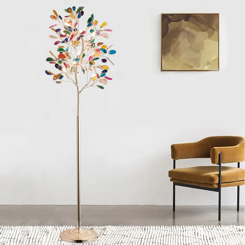 Nordic Luxury Colorful Agate Floor Lamp Living Room Creative Agate Tree Shaped Standing Lamp Vertical Table Lamp Sofa Lamp