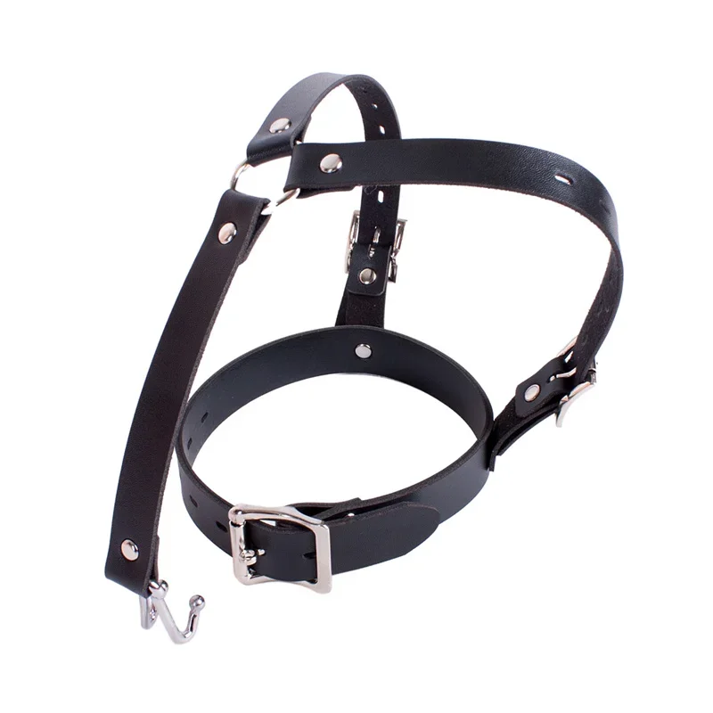 Nose Hook Oral Fixation Open Mouth Bite Gag with Nose Clip Sex Toys of Leather Head Bondage Harness Strap