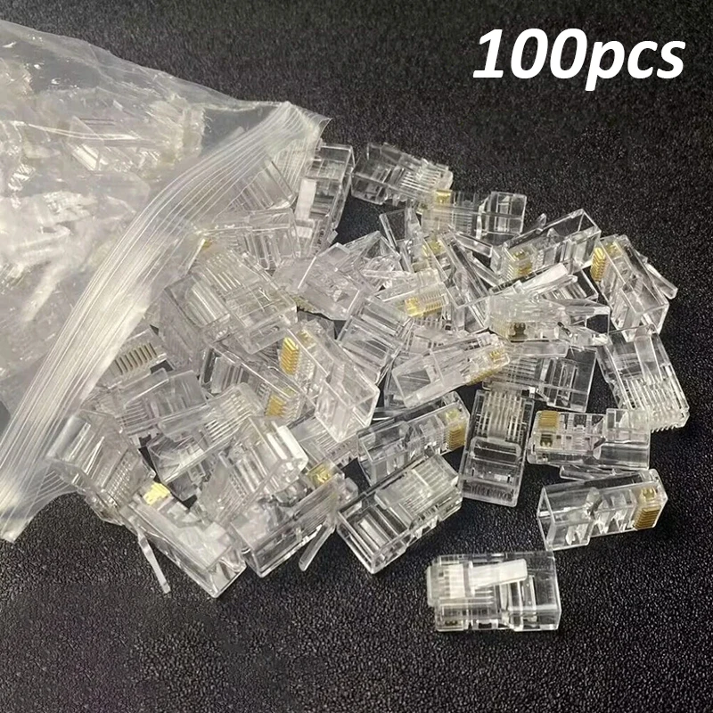 100PCS RJ45 Network Connector RJ-45 Modular Jack CAT5 Modular Plug for UTP Cat5 Cat5e Cat6 Network Cable Crystal Heads 8p8c 8PIN