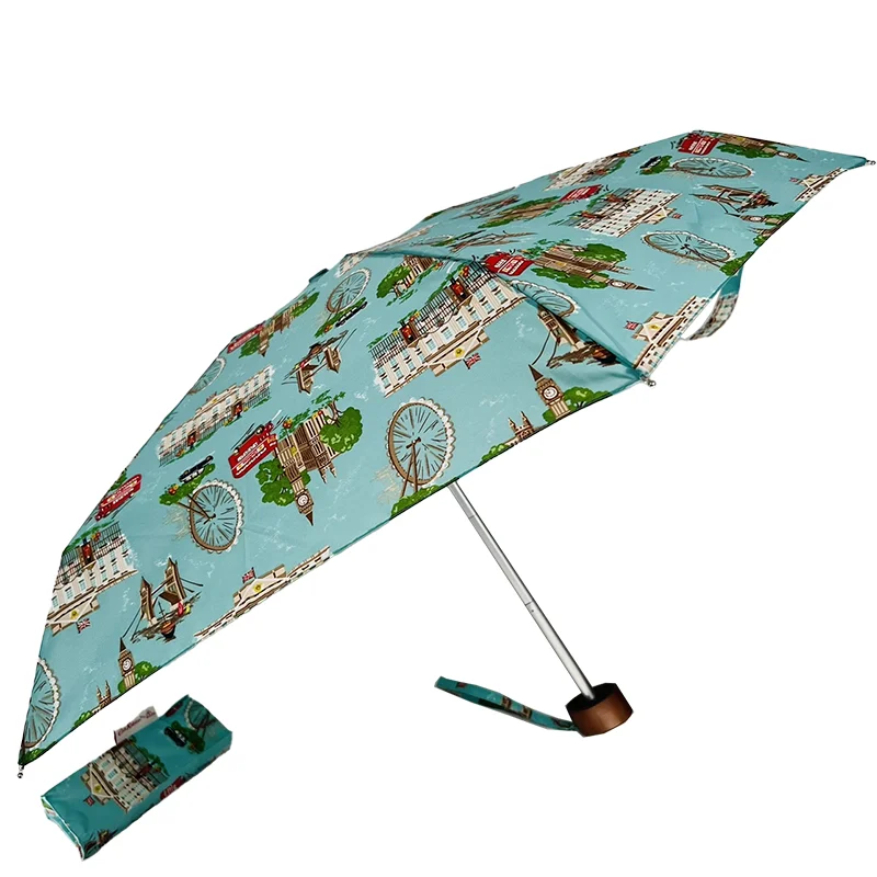 Cath genuine women's printed  flat aluminum sun umbrella UV sunscreen and UV protection upf50+ ultra light solid wood handle