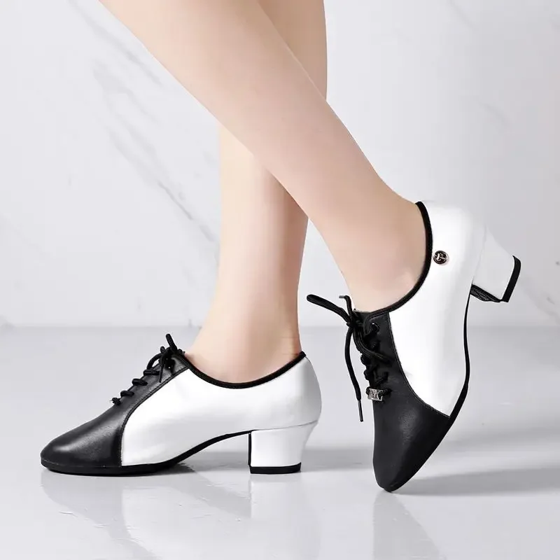 Genuine Leather Dance Shoes Adult Soft Modern Dance Shoes Women Square Shoes Teacher Latin Dance Shoe Sneakers Ballroom Dancing