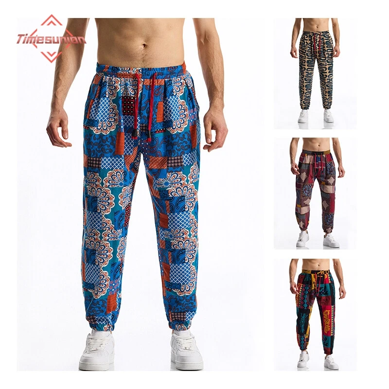 

Men's Print Linen Pants Cotton Summer Casual Drawstring Outdoor Sport Trousers Running Jogger Tracksuit Pants