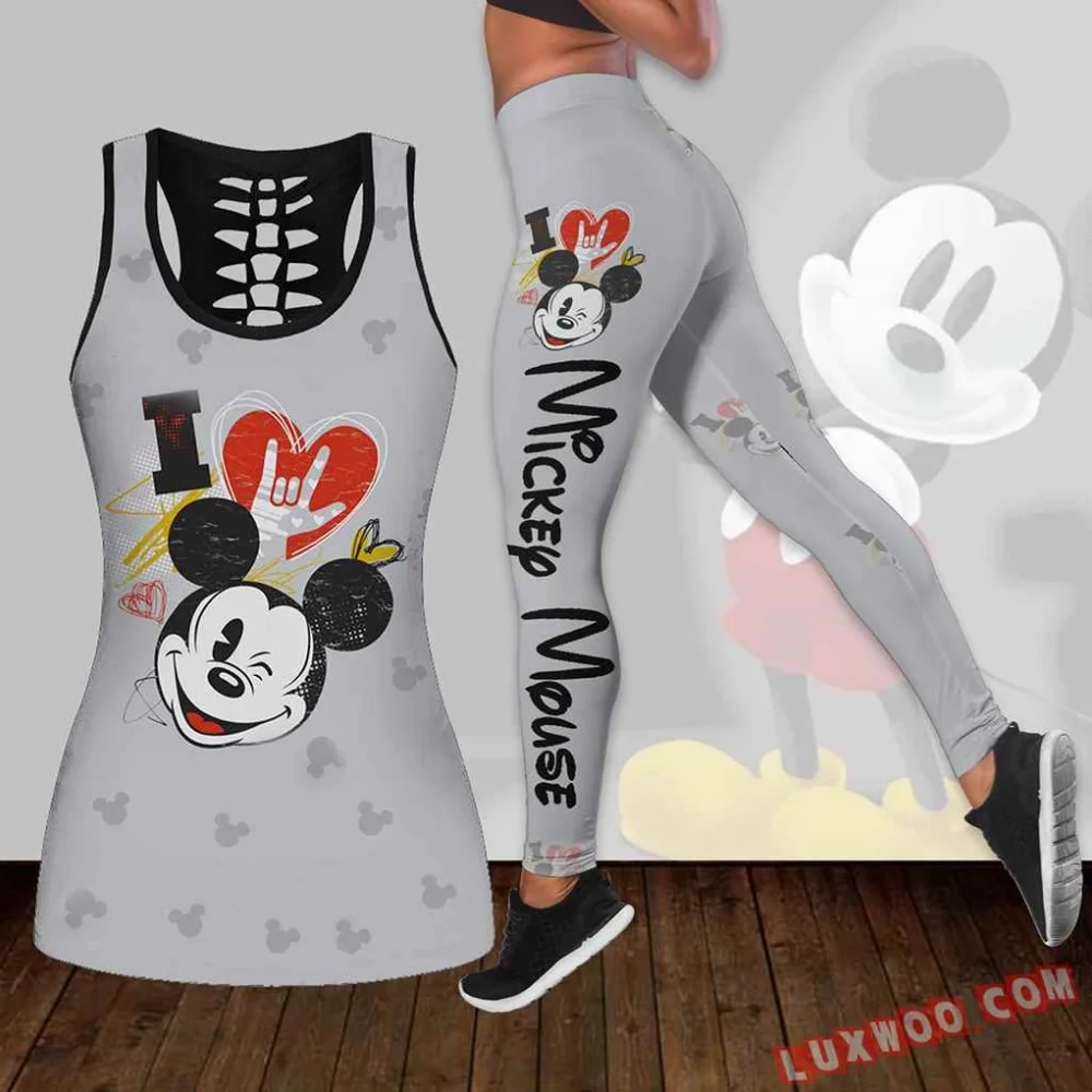 Disney Minnie Damska kamizelka z dziurką + legginsy damskie Strój do jogi Legginsy fitness Strój sportowy Disney Tank Top Legging Set Outfit