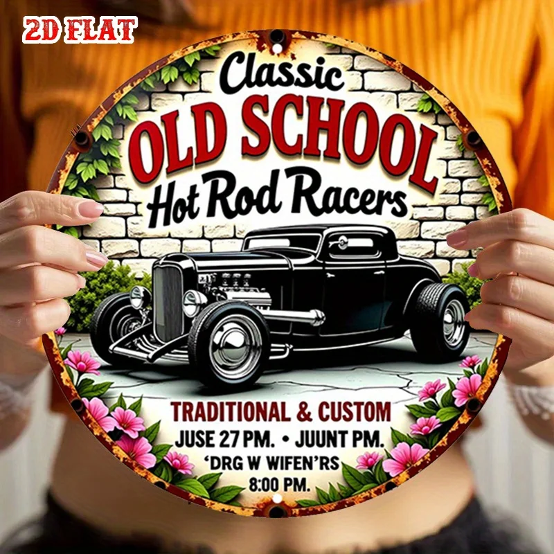 2D شقة، 1PC خمر المدرسة القديمة الساخن قضيب جولة الألومنيوم معدن القصدير تسجيل - ريفي جدار ديكور فني للمنزل، المرآب، مقهى، 7.87x7.87