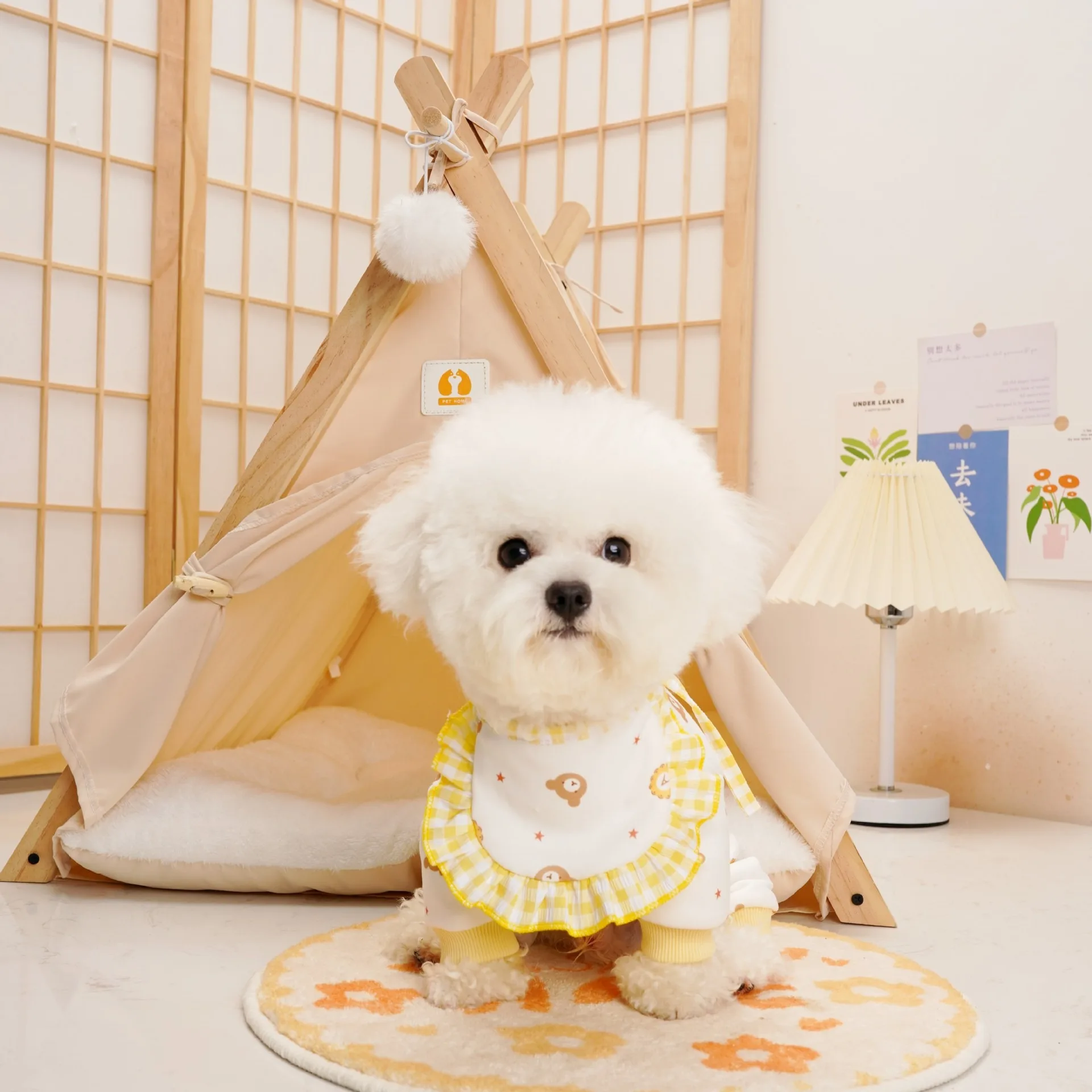 Teddy Four-legged Clothes Bear Pattern Dog Clothes Spring and Summer Home Clothes Bichon Trousers With Drooling Towel