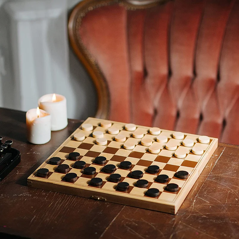 32pcs/set Wooden Draughts Checkers Board Game Backgammon Chess Pieces for Children 30pcs Chess Pieces and 2pcs Dices