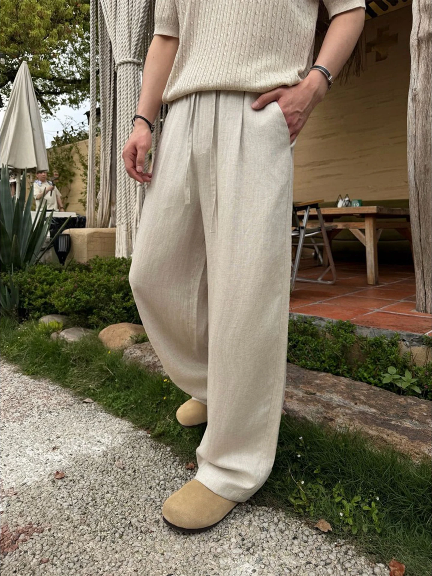

Cleanfit Men's Summer Thin Loose Ice Silk Pants Casual Straight Leg Linen-Like Comfortable Breathable Polyester Fiber