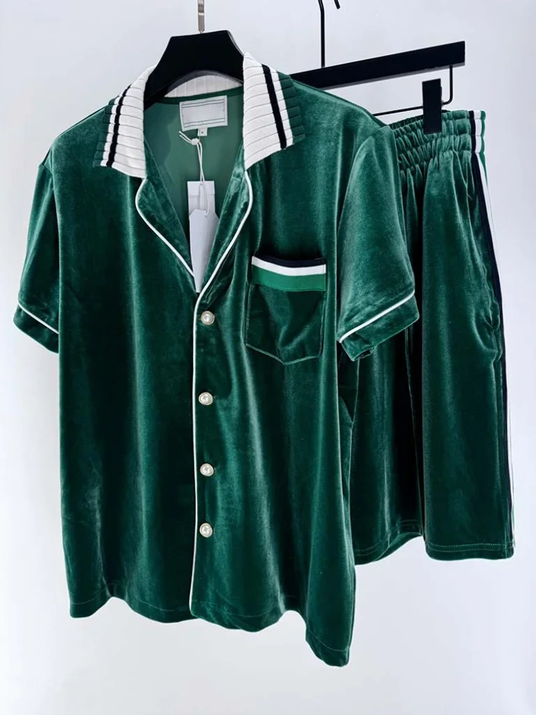 

Высокое качество Casinoblank Paris с вышивкой логотипа для женщин и мужчин, бархатные рубашки, шорты, комплект, футболка, рубашки с отложным воротником