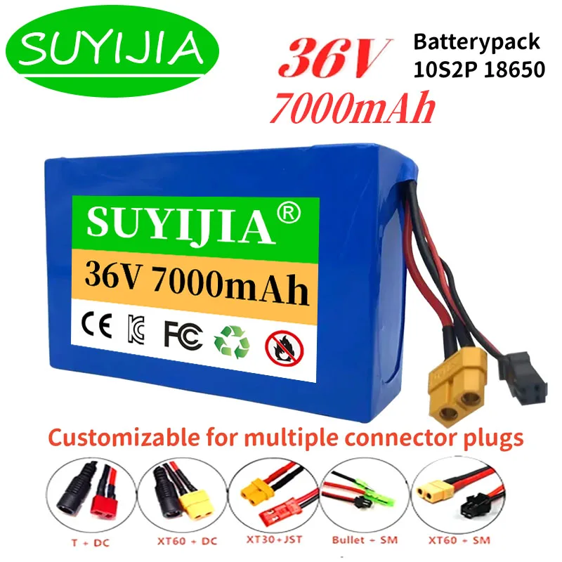 10S2P 36V 7000mAh 18650 Li-ion Battery 500W High Power 36V Rechargeable Battery for Electric Bicycles and Motorcycles