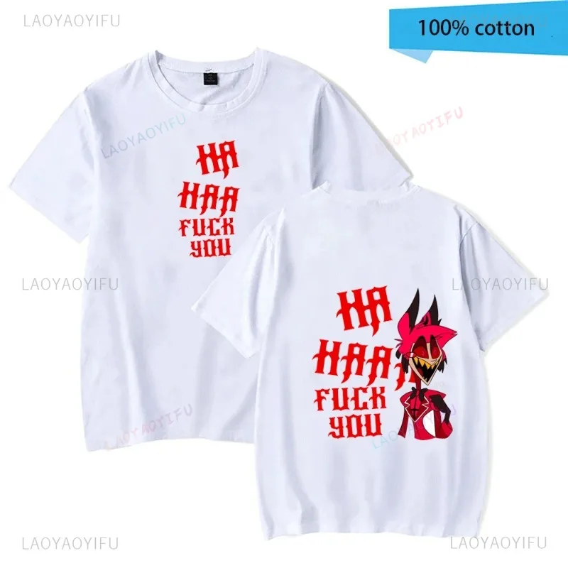 Hazbin Hotels Alastor Round Neck Tee TShirt Short Sleeve Clothes Birthday Gift Men Front and Back Print Pure 100%Cotton Tee Tops