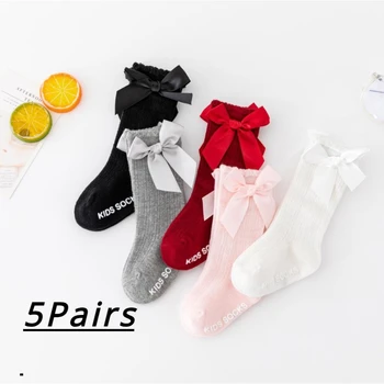 남아 및 여아용 단색 줄무늬 스타킹, 순면 미끄럼 방지 버블 마우스 베이비 활 미드 튜브 양말, 5 개, 신제품 