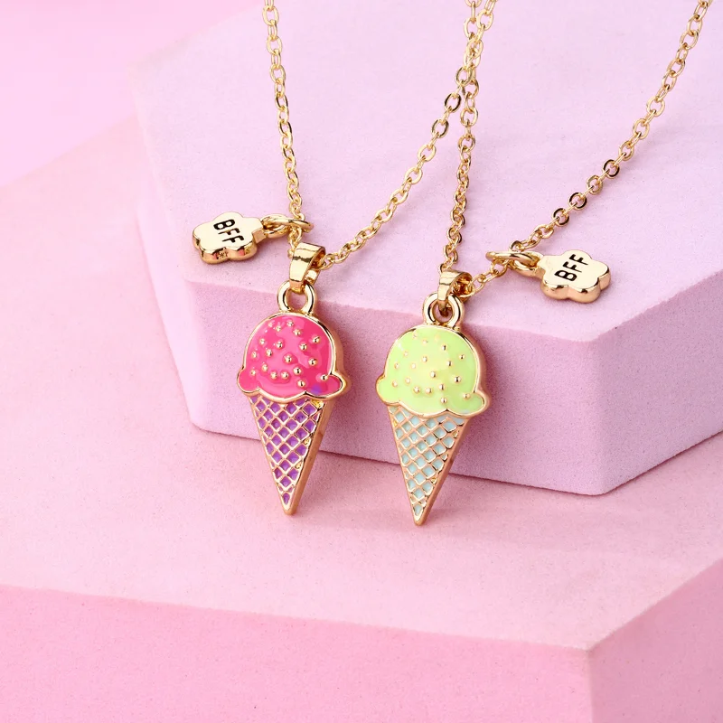 Luoluo&baby 2Pcs/Set Cartoon Ice Cream Pendant Chain Best Friends Necklace BFF Friendship Children's Jewelry Gift for Girls