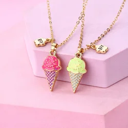 Luoluo&baby 2Pcs/Set Cartoon Ice Cream Pendant Chain Best Friends Necklace BFF Friendship Children's Jewelry Gift for Girls
