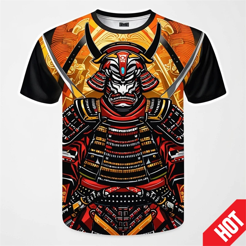 2024 Hot-sale Samurai Mask Graphic T-shirts For Men Harajuku Streetwear 3d Print Short Sleeve Round Neck Male T Shirt Y2k Tops