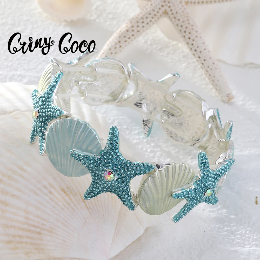 

Cring Coco Maritime Fashion Bracelet Nautical Starfish Shells Luxury Jewelry Bangle Zinc Alloy Bangles Lover Mother's Day Gift