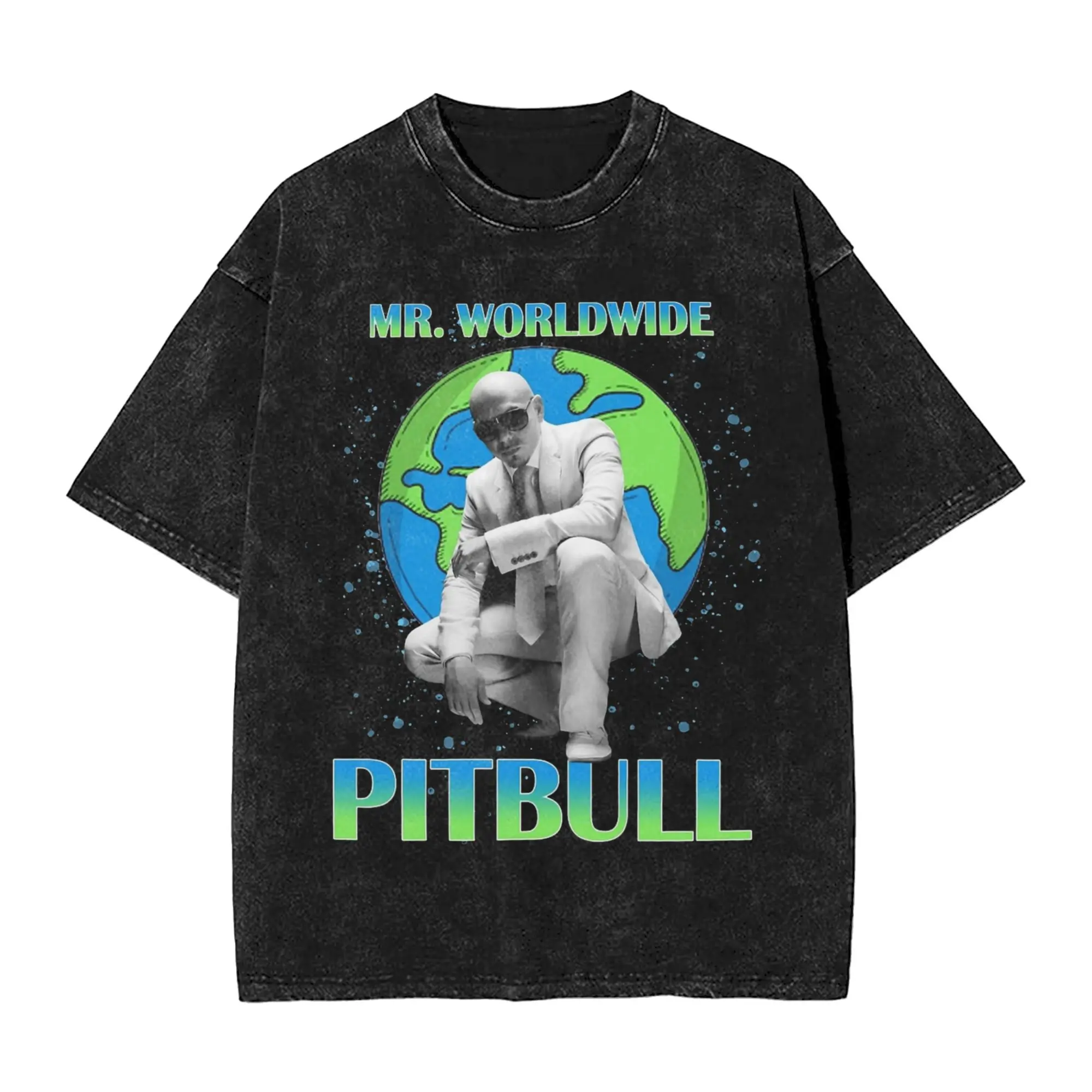 

Pitbull Mr.Worldwide T Shirt Hip Hop Washed Short Sleeve Harajuku T-Shirt Vintage Men Women Tops Streetwear Printed Tees