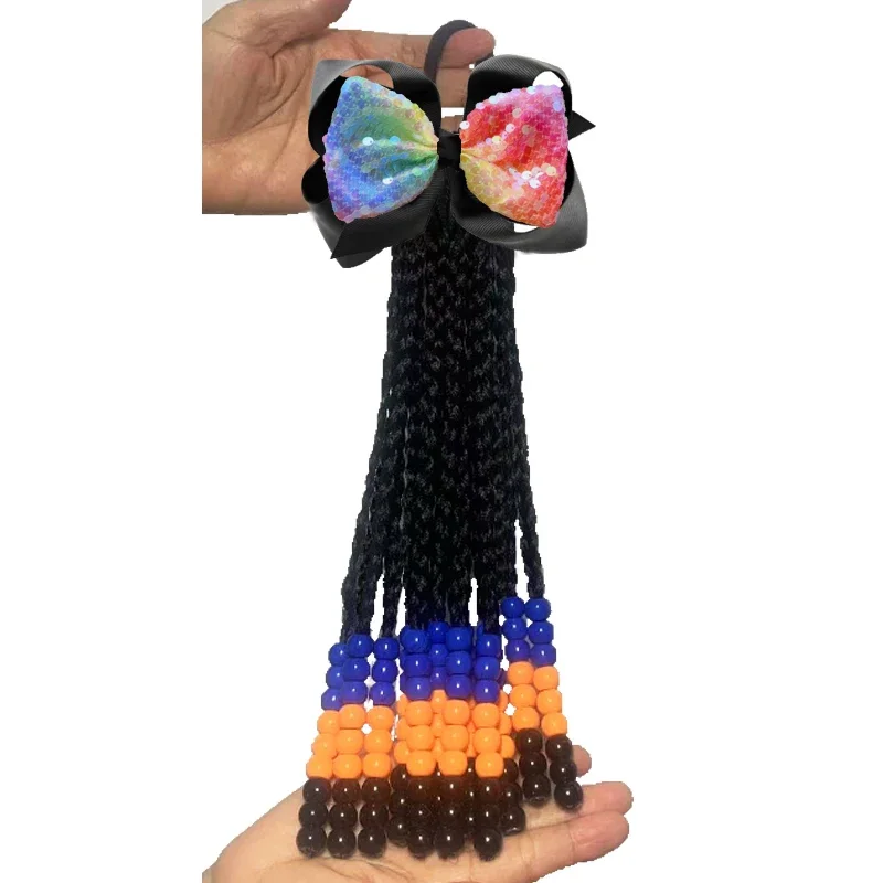 Passion Twist Kids Ponytail With Beads Braids Hair Extension Detachable Synthetic  With Bows Protective Easy Hairstyle For Girls