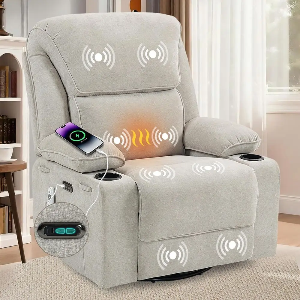 

Power Recliner Chair with USB & Type C Ports, Nursery Rocking Chair, Massage Swivel Sofa for Small Spaces, Light Gray