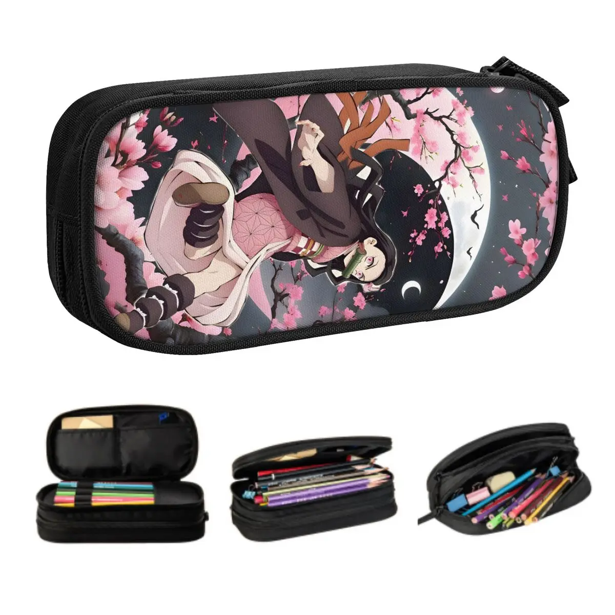 Benutzerdefiniertes Demon S-Slayer japanisches Federmäppchen für Mädchen und Jungen, großes Fassungsvermögen, Nezuko Kamado Stiftbox, Tasche, Schulbedarf