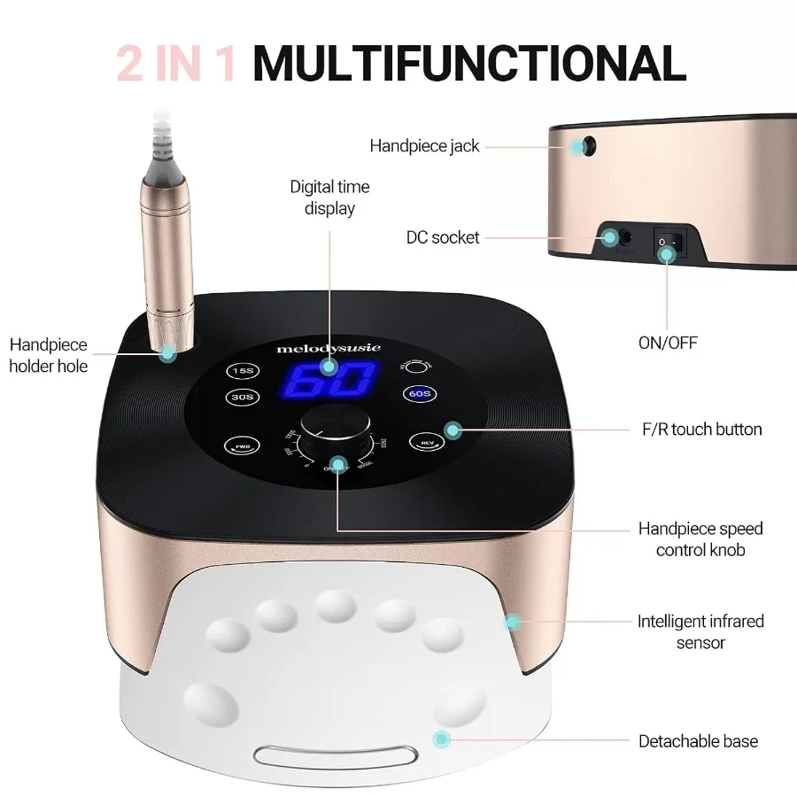 Profissional 2 em 1 broca do prego com lâmpada do prego xc320c 30000 rpm secador de unhas com 4 sensor de configuração do temporizador para acrílico ge