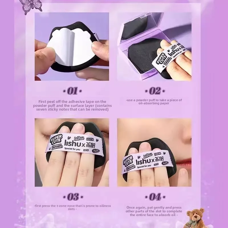 Papel secante de aceite de carbón LISHU con soplo, para control de aceite facial y eliminación de brillo, retoque de maquillaje para mujeres y niñas