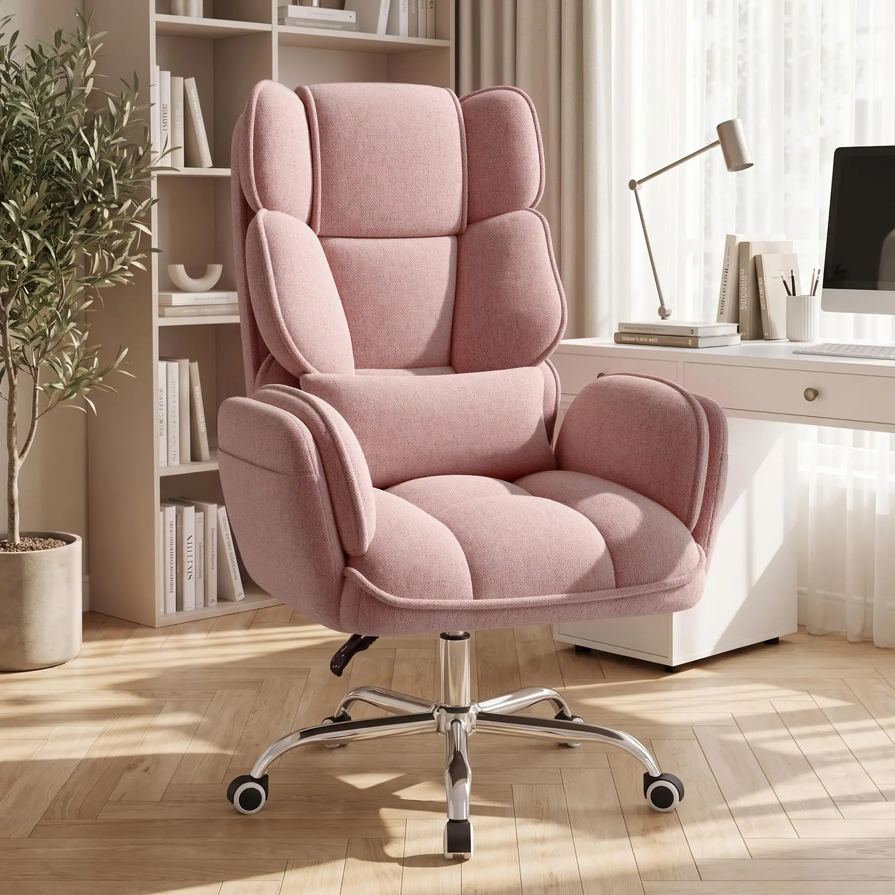 Big and Tall Office Chair, Flip Armrests with Side Pockets, Comfy Criss Cross Office Chair with Extra-Wide Plush Seat