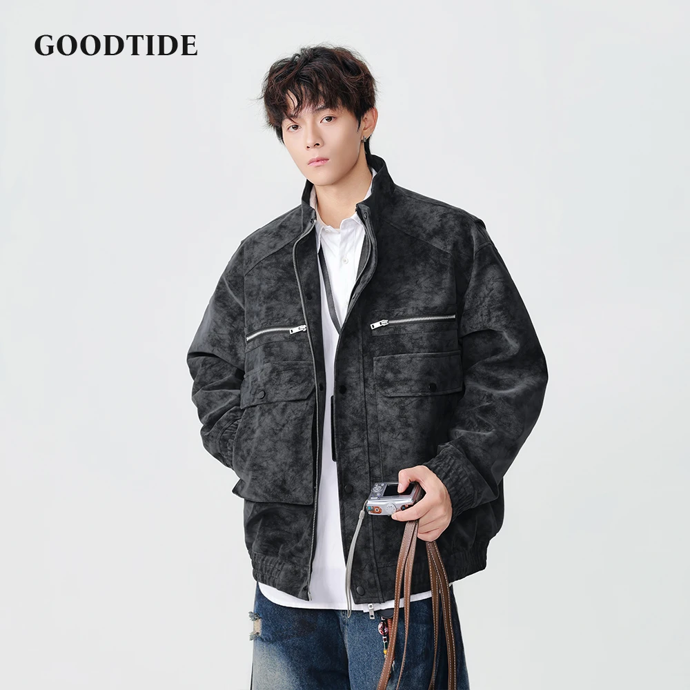 

Модная мужская повседневная куртка на молнии, зима 2025, новый потертый узор и несколько карманов на молнии, дизайнерская верхняя одежда, топ