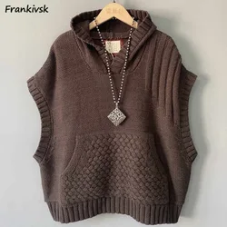 M-4XL sweter kamizelka damska Retro Chic z kapturem na wszystkie mecze w stylu chińskim moda damska dzianina przednia kieszeń jesienna odzież podstawowa