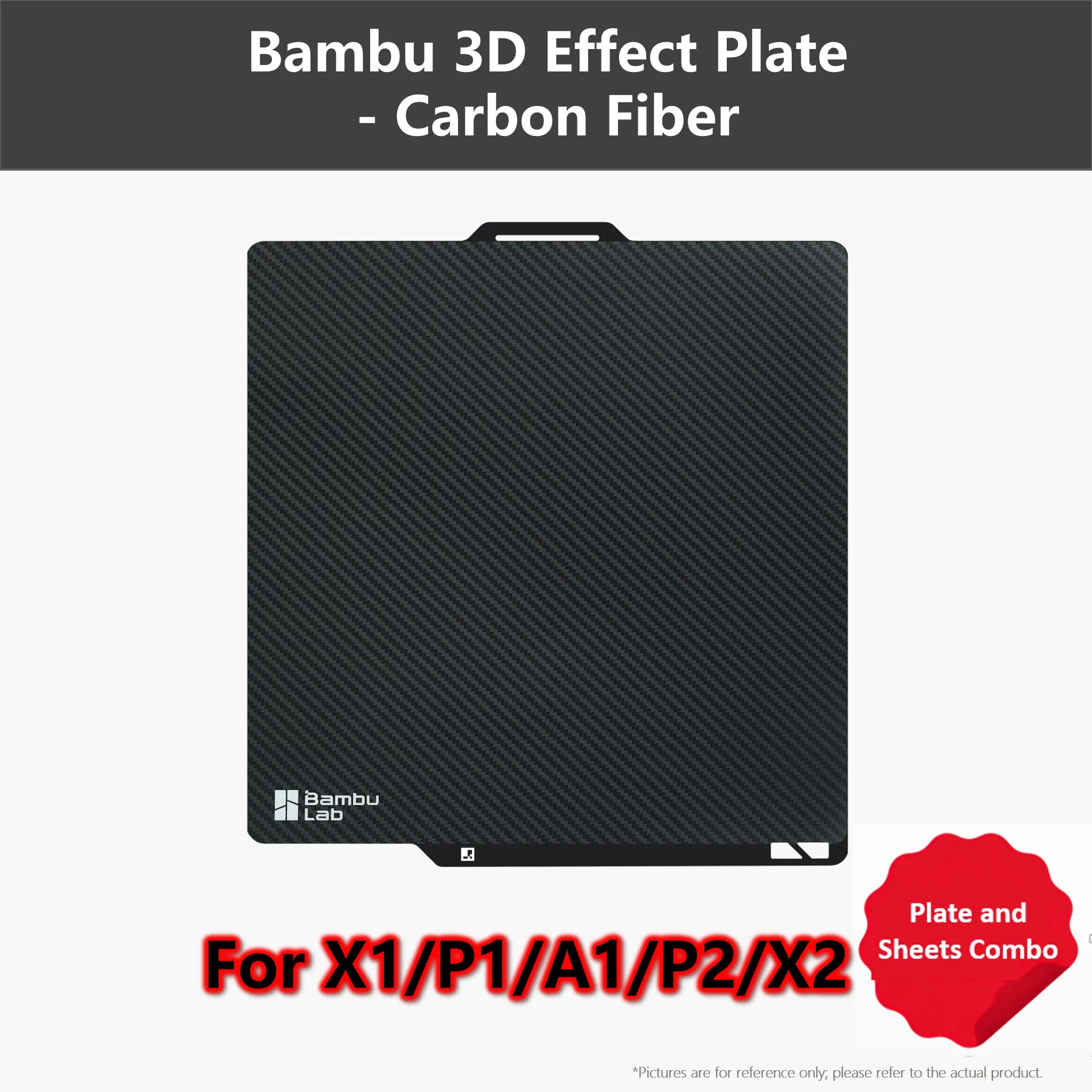 Original Bambu Lab 3D Effect Plate for X1/P1/A1/P2/X2, Textured Build Plate with Carbon Fiber/Diamond/Galaxy/Starry Sheets Combo