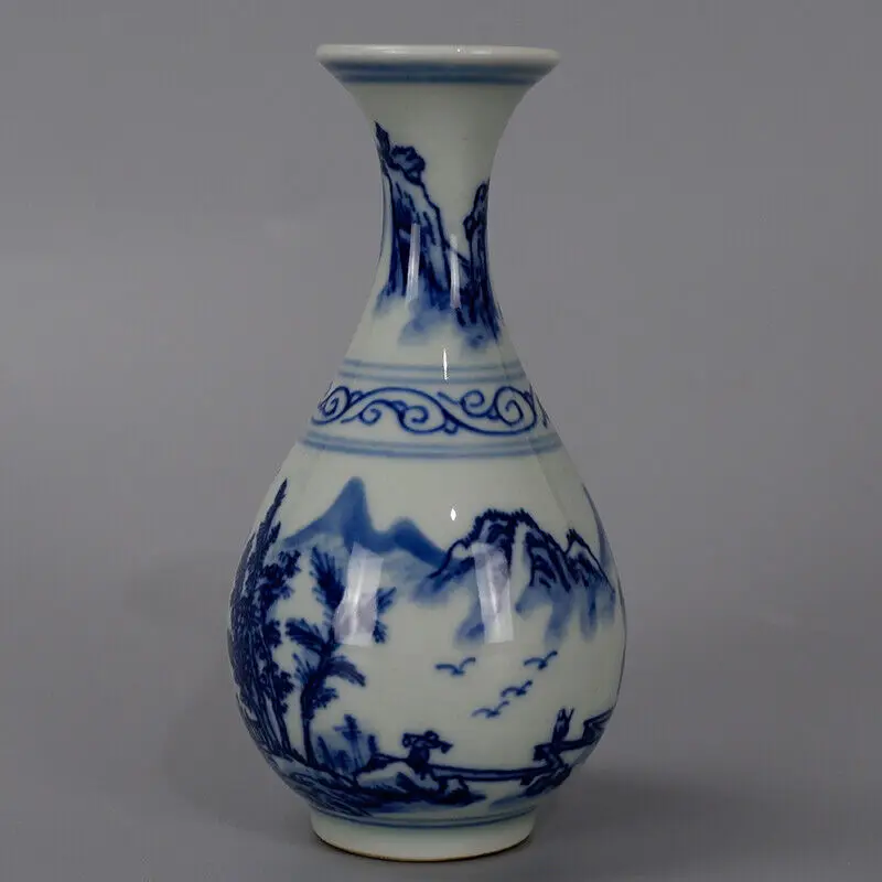 

Chinese Blue and White Porcelain Qing Kangxi Landscape Design Vase 4.80 inch