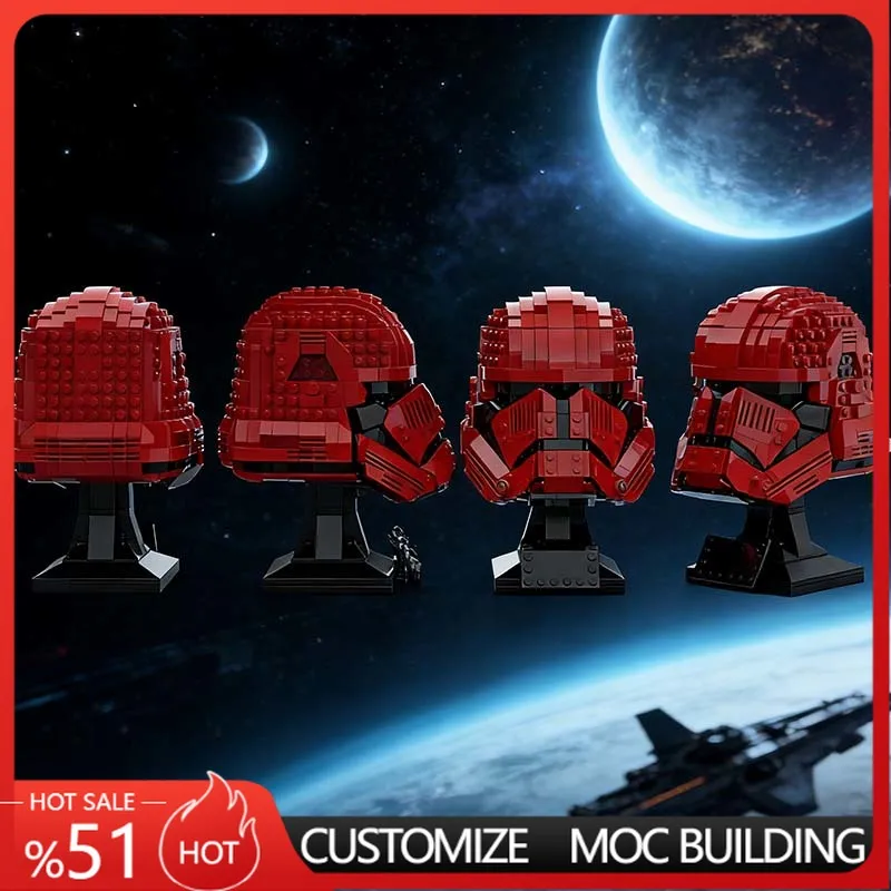 NEW 880 Parts Red Armored Helmet Custom Building Blocks MOC Model DIY Toys Home Display Collection Birthday Gift For Teen Boys