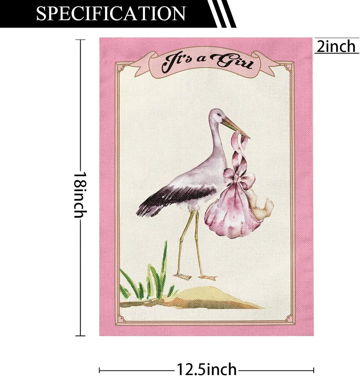 It's a Girl Flamingo Stork Graden Flag Burlap 12.5 X 18 Double Sided for Home Yard Indoor Outdoor Decoration