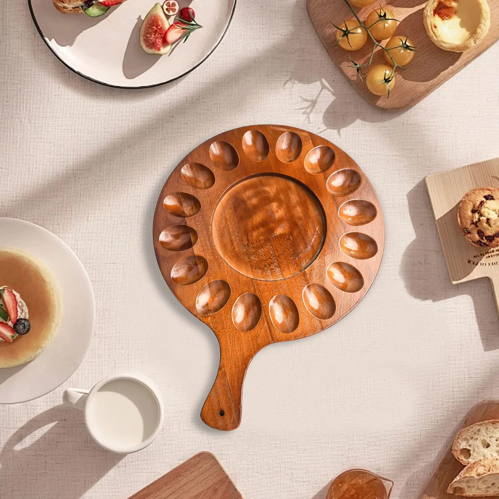 Acacia Wood Charcuterie Board Charcuterie Board Deviled Egg Platter Round Egg Holder Use Wooden Handle High Quality