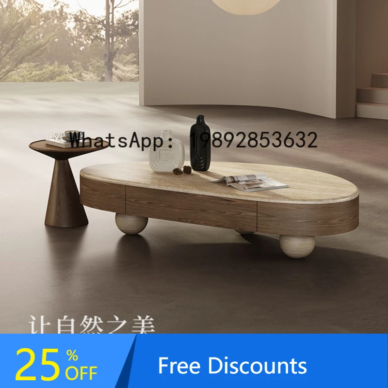 

XL Pure Natural Travertine Coffee Table Vintage Marble Coffee Table for Home Living Room Storage Coffee Table