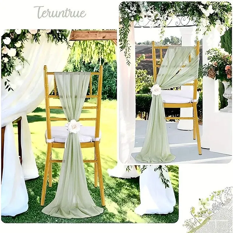 10/50pcs Gauze Chair Backs Flower Chairs 20x275cm Wedding Chiffon Chair Covers Decorative