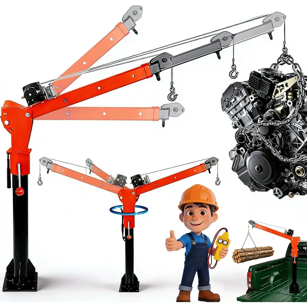 

RQR Pickup Truck Crane , 3500 lbs Electric Winch, 3-Way Adjustable Jib Crane 360° Swivel, Painted Steel olding Truck Bed Lit or